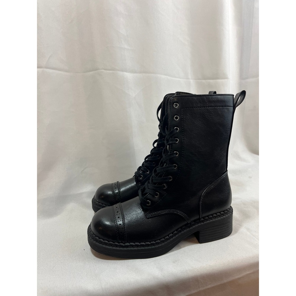 Wild Fable Womens Black Lace Up Combat Boots Cap Toe Memory Foam Size 6